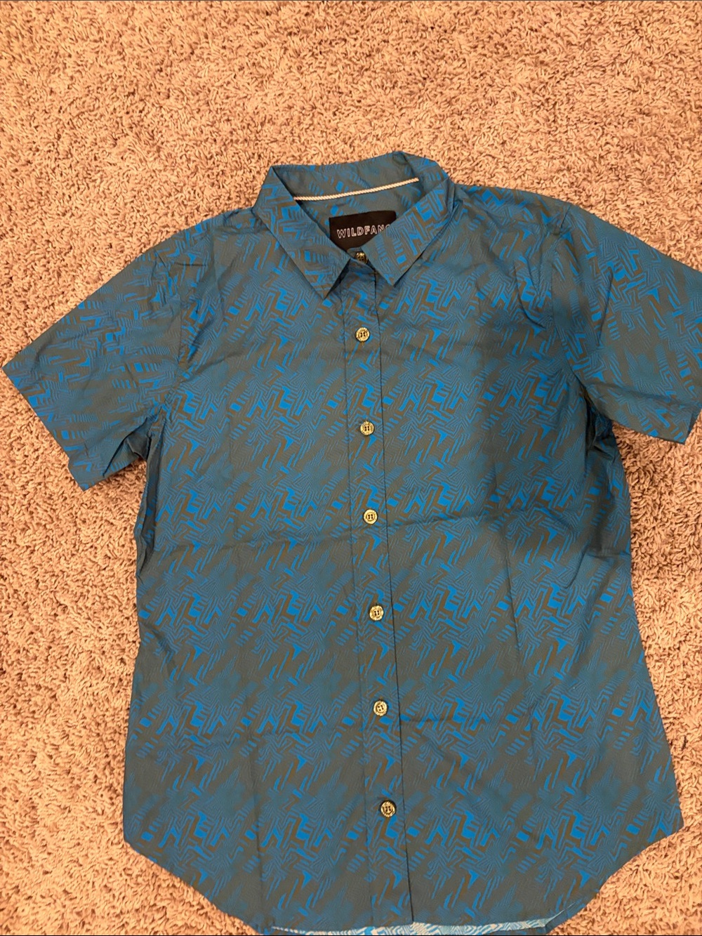 Wildfang Men’s/Women’s Blue Geometric Short-Sleeve Button-Down Shirt